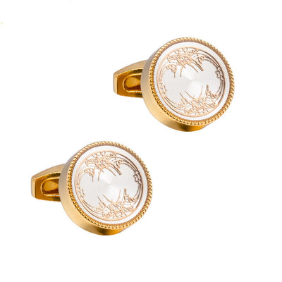 Round CD Accessories Enamel Cufflinks For Men - CA1002 2 Copper - Men's Jewelry - Carvan Mart