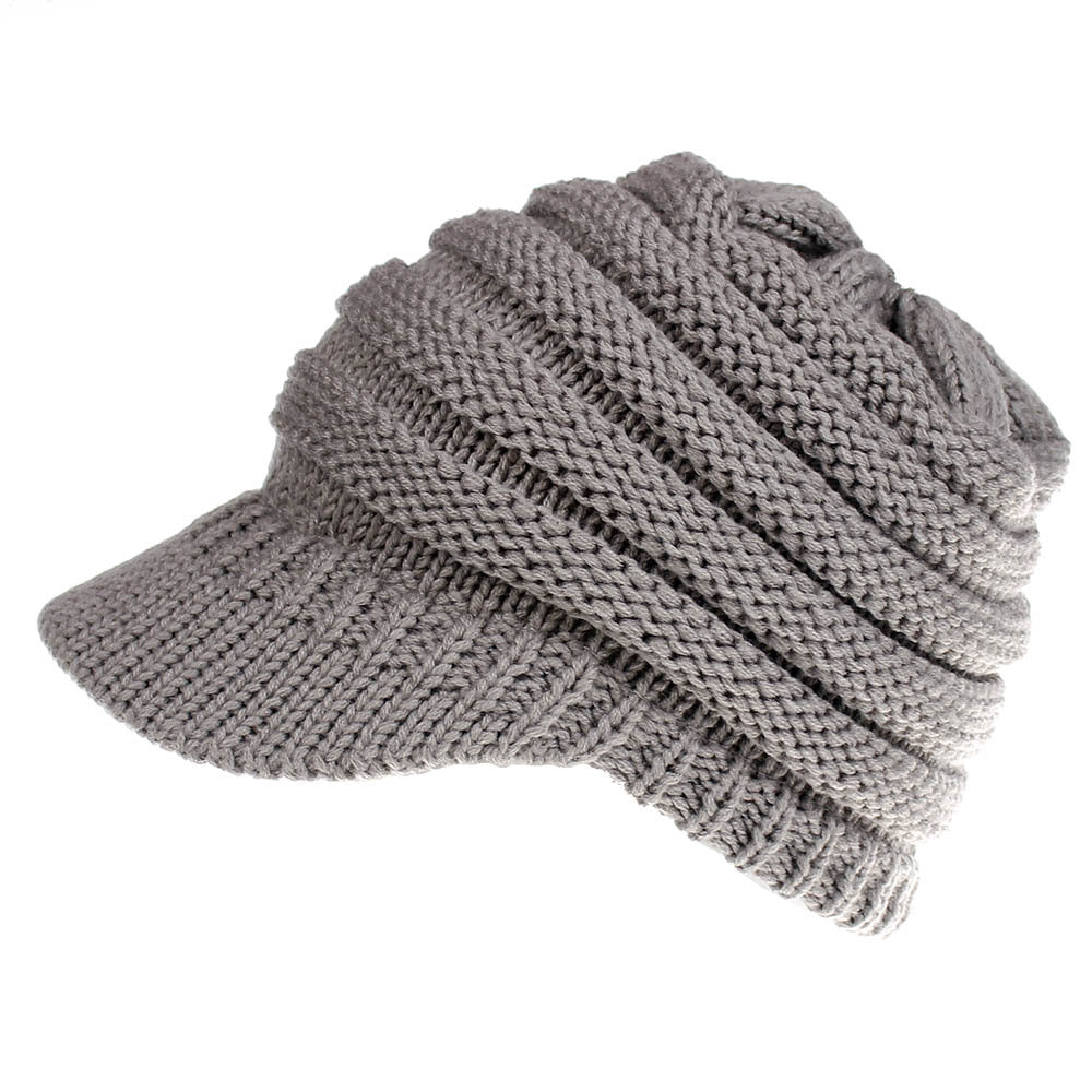 Women Ponytail Beanies Autumn Winter Hats Female Soft Knitting Caps Warm Ladies Skullies - Light grey 56x58cm - Women's Hats & Caps - Carvan Mart