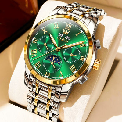 OLEVS Men's Classic Multifunctional Moon Phase Luminous Dial Luxury Wristwatch - Green - Men's Watches - Carvan Mart