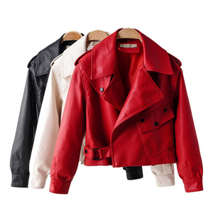 Women's Leather Bomber Leather Jacket Short Washed Leather Jacket - - Leather & Suede - Carvan Mart