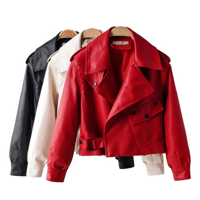 Women's Leather Bomber Leather Jacket Short Washed Leather Jacket - 