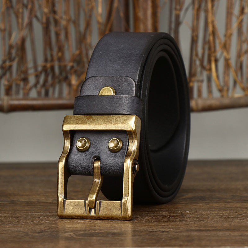 Retro Washed Matte Top-grain Leather Brass Buckle Belt - - Men's Belts - Carvan Mart