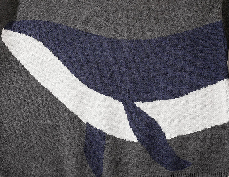 Japanese Vintage Whale Round Neck Sweater For Men - - Men's Sweaters - Carvan Mart