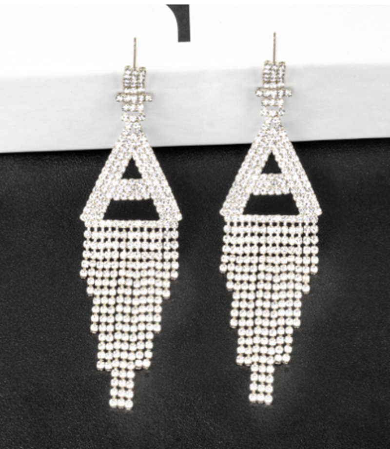 Fashion Jewelry 925 Silver Needle Ornaments Rhinestone Letter B Earrings Banquet Tassel Ear Ornaments Earrings - Golden A - Earrings - Carvan Mart