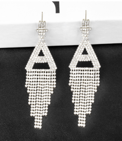 Fashion Jewelry 925 Silver Needle Ornaments Rhinestone Letter B Earrings Banquet Tassel Ear Ornaments Earrings - Golden A - Earrings - Carvan Mart