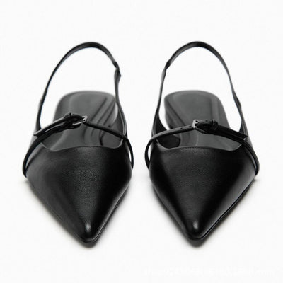 Womens Flat Slingback Shoes Pointed Toe Cap Strap Sandals - Carvan Mart