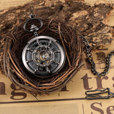 Round Carved Digital Lace Mechanical Pocket Watch - Carvan Mart