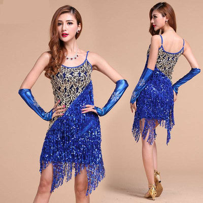 Sparkling Female Latin Dance Dress with Fringe - Carvan Mart