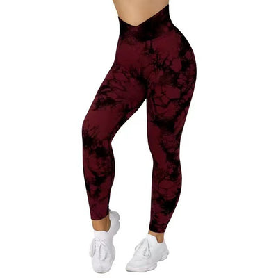 Seamless Tie Dye Push Up Yoga Leggings for Women - Fitness, Running, Gym Pants - Red - Leggings - Carvan Mart