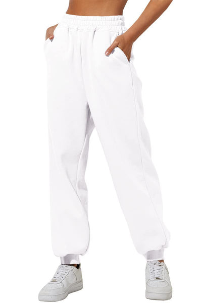 Women's Jogger Sweatpants - High-Waisted Drawstring Lounge Pants with Pockets - White - Pants & Capris - Carvan Mart