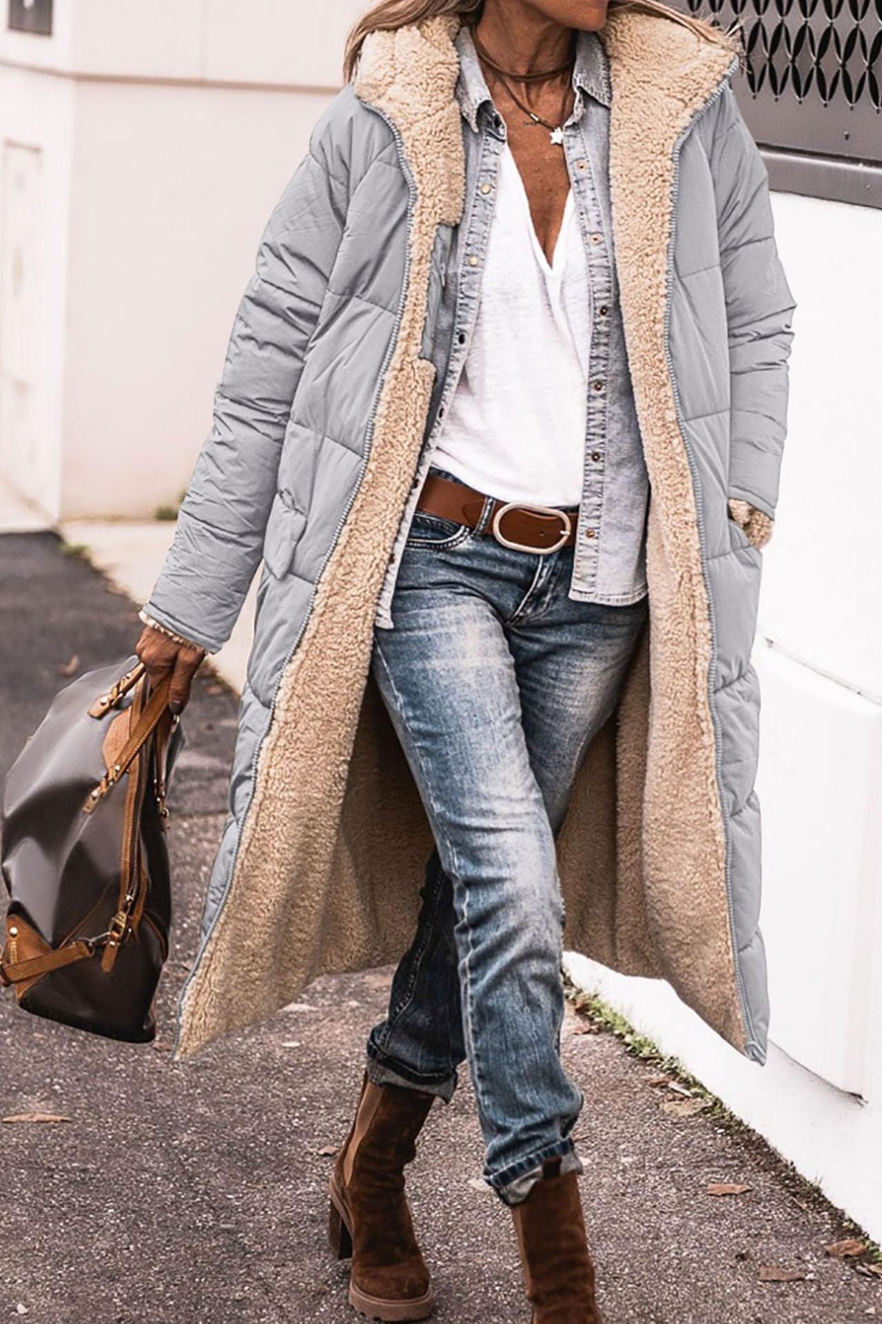Solid Color Hooded Cotton Jacket Long Sleeve Double-sided Wear Slim Fit Elegant Cardigan Coat Top - Carvan Mart