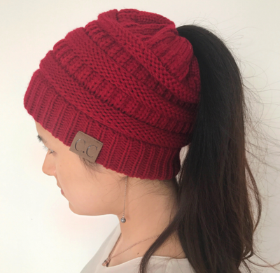 High Bun Ponytail Beanie Hat Chunky Soft Stretch Cable Knit Warm Fuzzy Lined Skull Beanie Acrylic Hats Men And Women - Carvan Mart