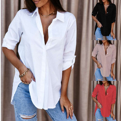 Simplicity Long Sleeve V-neck Buttons Women's Shirt - Carvan Mart