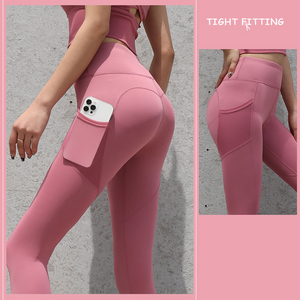 Women's High Waist Seamless Leggings with Pockets - Gym Sports Wear - Bean Paste Powder - Leggings - Carvan Mart