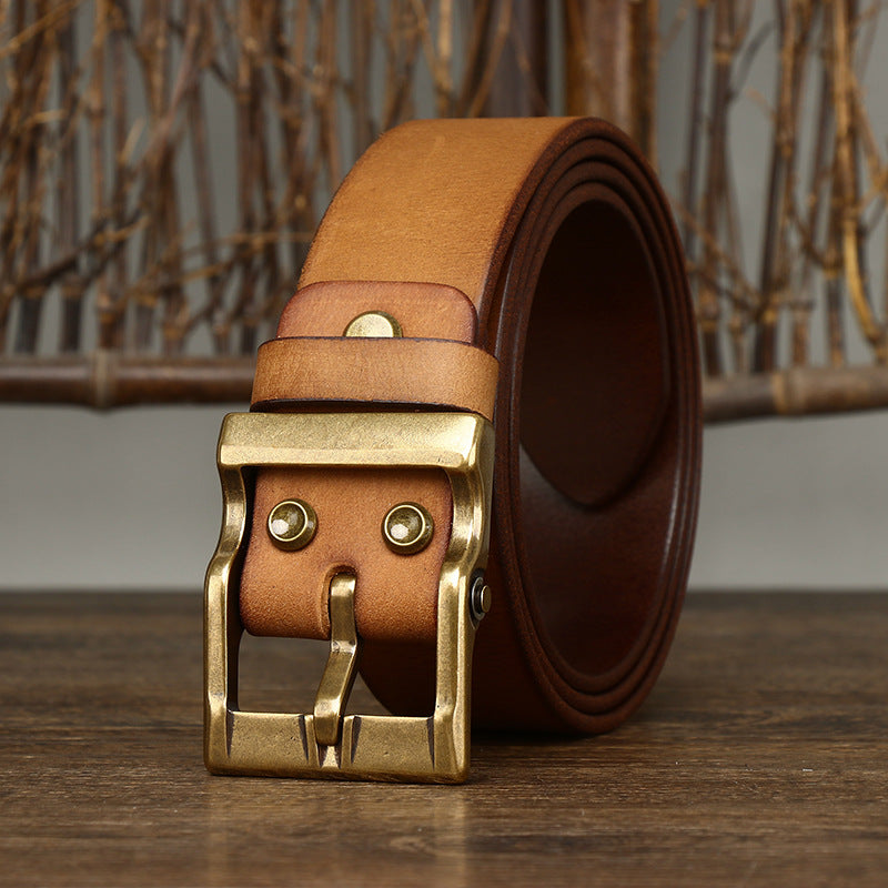 Retro Washed Matte Top-grain Leather Brass Buckle Belt - - Men's Belts - Carvan Mart