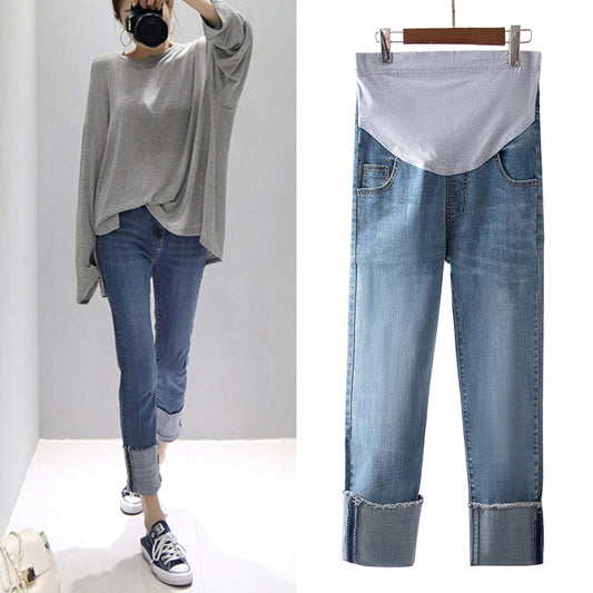 Straight Cropped Jeans Cuffed Jeans For Pregnant Women - Carvan Mart Ltd