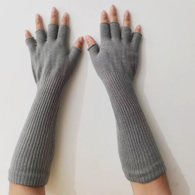 Fashion Elastic Solid Color Cold-proof Warm Half Finger Gloves - Gray M - Women Gloves & Mittens - Carvan Mart