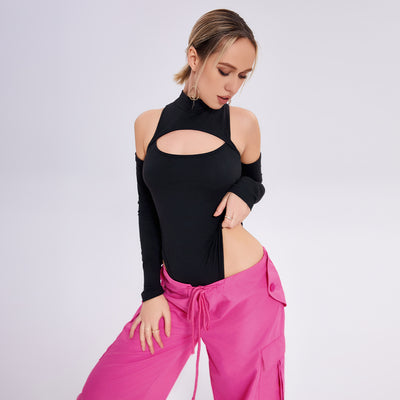 Tight -fitting Sexy Chest Bottoming Shirt Irregular Hollowed Long Sleeve Slim -body Off -shoulder Jacket - - Blouses & Shirts - Carvan Mart