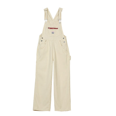 Women's Retro High Waist Overalls - Wide Legged Denim Bib Pants in White - - Women's Jeans - Carvan Mart