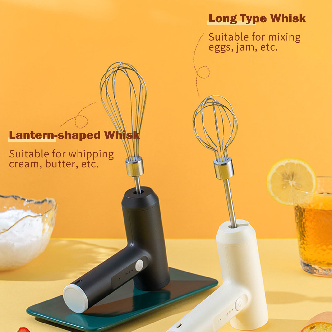 Electric Egg Beater With 2 Wire Beaters Portable Food Blender Whisk 3 Speeds Handheld Food Mixer ,USB Rechargeable Handheld Egg Beater - - Compact Blenders - Carvan Mart