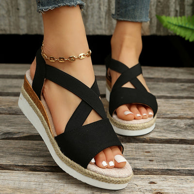 Wedge Sandals For Women Cross-strap Platform Gladiator Hemp Heel Shoes Summer - Carvan Mart