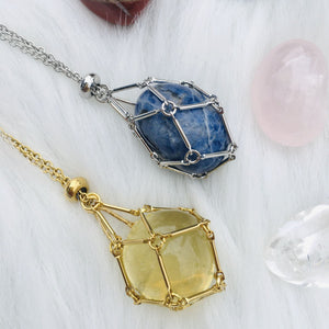 Fashion Jewelry Medium Natural Crystal Mesh Bag Bamboo Woven Necklace - Carvan Mart