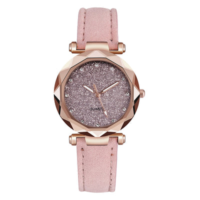 Casual Women Romantic Starry Sky Wrist Watch Leather Rhinestone Designer Ladies Clock - - Women's Watches - Carvan Mart