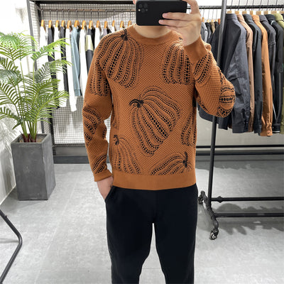 Winter New Pumpkin Jacquard Slim-fitting Sweater Bottoming Shirt - Caramel Color - Men's Sweaters - Carvan Mart