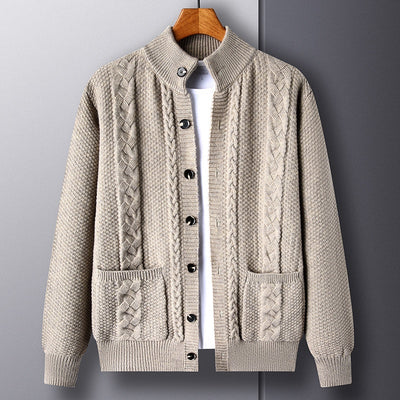 Thick Knit Cardigan Retro Jacquard Loose-fitting Sweater Jacket - Carvan Mart