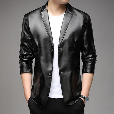 Men's Pu Leather Jacket For Young And Middle-aged Men's Casual Dad - Black - Genuine Leather - Carvan Mart