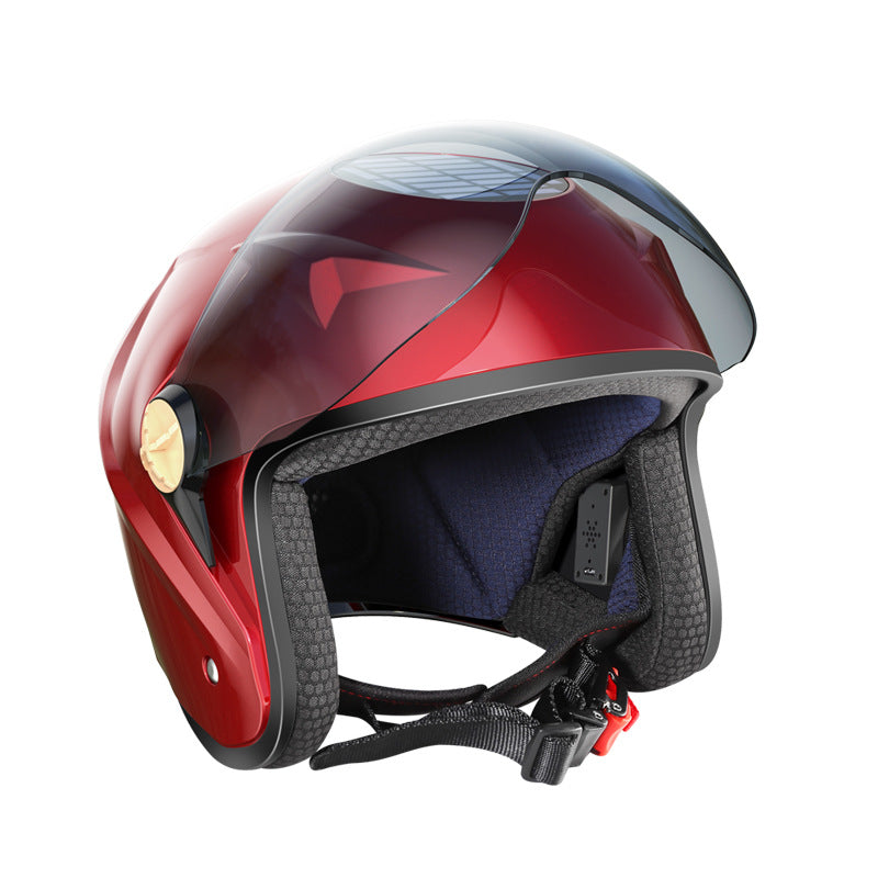 Fan Helmet Solar Energy Smart Bluetooth Music Phone Motorcycle Half Helmet - Red USB - Gift - Carvan Mart