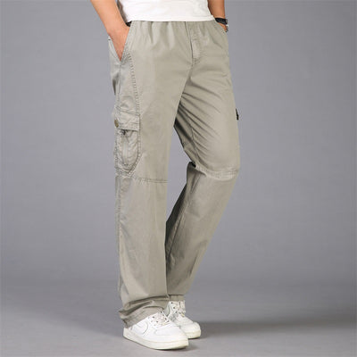 Korean Style Loose Straight Leg Thin Fat Pants - Comfortable Cotton Trousers for Spring - Khaki - Men's Pants - Carvan Mart