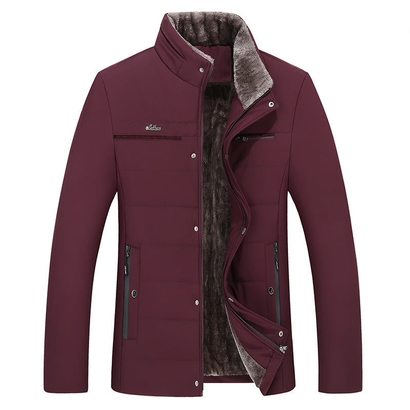 Plus Velvet Thickened Cotton Clothing For The Elderly - Wine Red - Men's Jackets & Coats - Carvan Mart