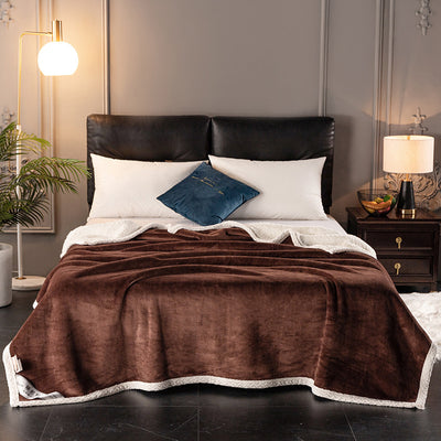 Double fleece blanket thick fleece blanket - Coffee - Bedding Sets - Carvan Mart