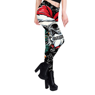 Holiday Skull Leggings - Unique Festive & Edgy Leggings for Women - - Pants & Capris - Carvan Mart