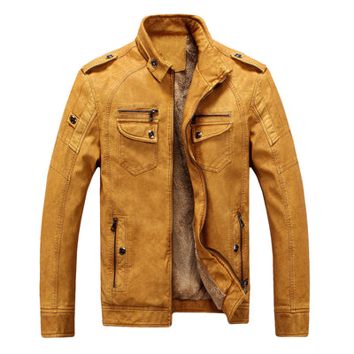 Leather Jacket Plus Velvet Washed Retro Leather Jacket - Carvan Mart