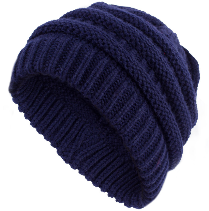 High Bun Ponytail Beanie Hat Chunky Soft Stretch Cable Knit Warm Fuzzy Lined Skull Beanie Acrylic Hats Men And Women - Dark blue - Women's Hats & Caps - Carvan Mart