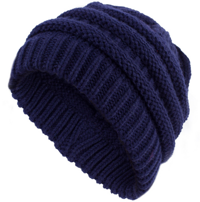 High Bun Ponytail Beanie Hat Chunky Soft Stretch Cable Knit Warm Fuzzy Lined Skull Beanie Acrylic Hats Men And Women - Dark blue - Women's Hats & Caps - Carvan Mart