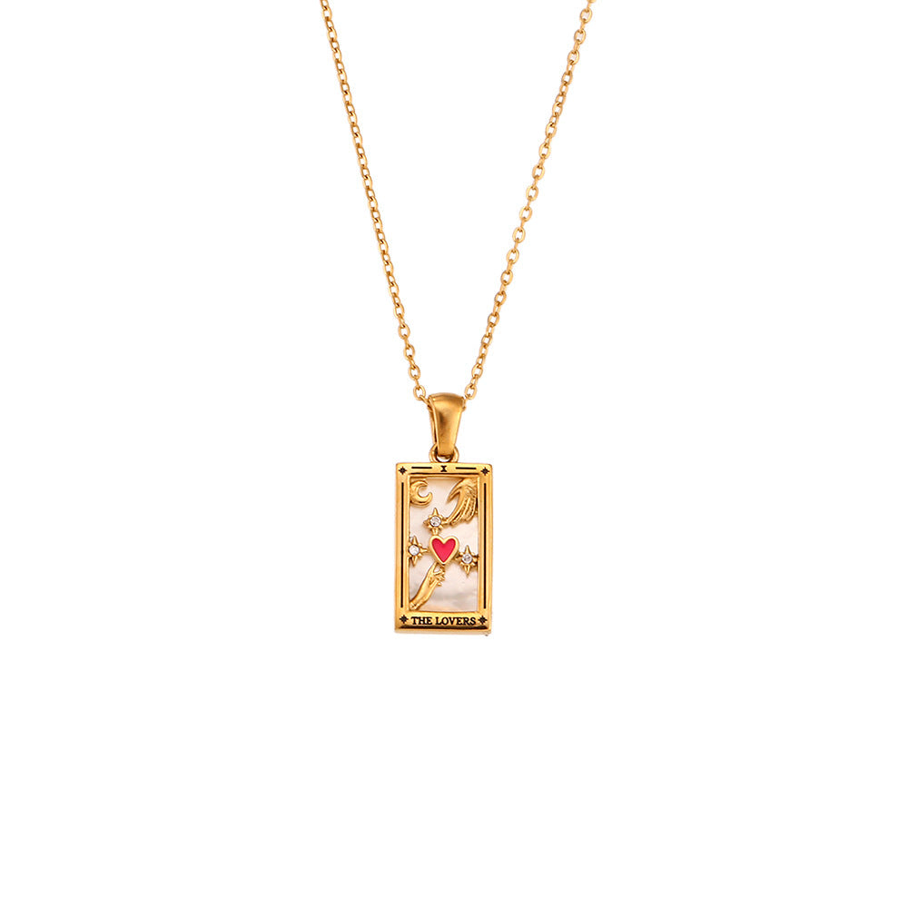 Fashion Tarot Necklace With Rhinestones Diamond Set Pendant Rectangular Drip Necklace Jewelry - Lover - Necklaces - Carvan Mart