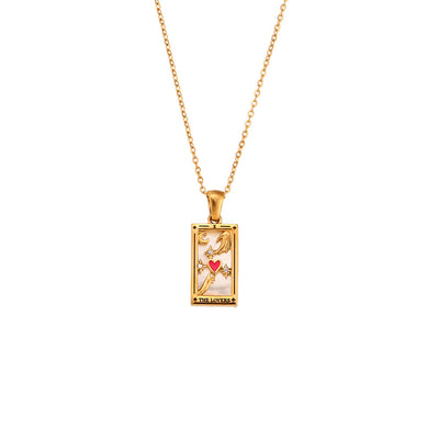 Fashion Tarot Necklace With Rhinestones Diamond Set Pendant Rectangular Drip Necklace Jewelry - Carvan Mart