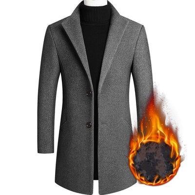 Men's Wool Coat Medium Length Leisure Suit Coat - Carvan Mart