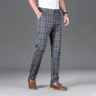 Trendy Plaid Straight Leg Elastic Casual Pants for Men and Women - Carvan Mart