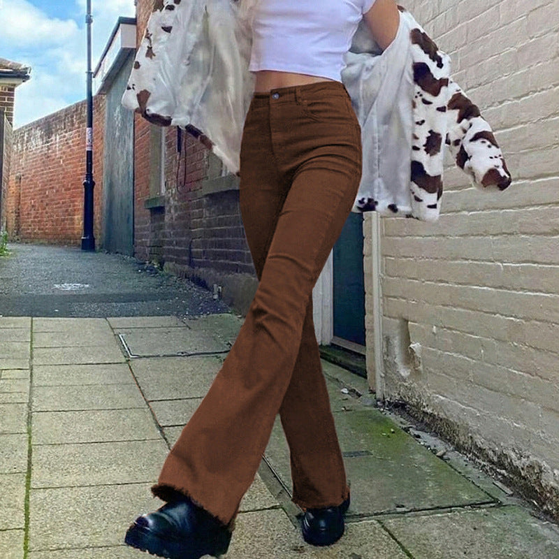 Brown High Waist Stretch Bootcut Jeans Women Casual Pants - Carvan Mart