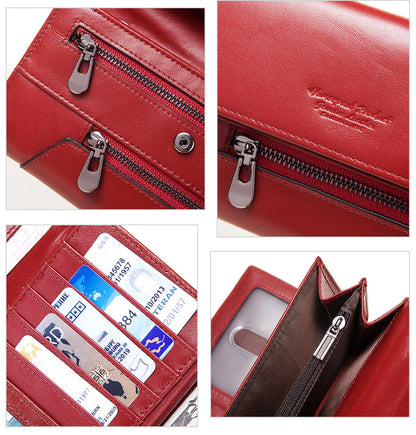 Long Cowhide Multiple Card Slots Coin Pocket RFID Anti-magnetic Women's Handbag - Carvan Mart Ltd