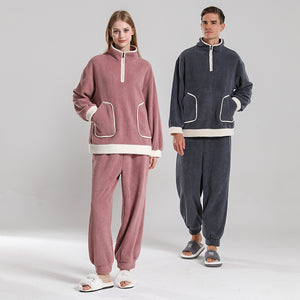 Fashionable Lovers Waxberry Velvet Warm Outerwear Couple Pajamas Suit - Carvan Mart
