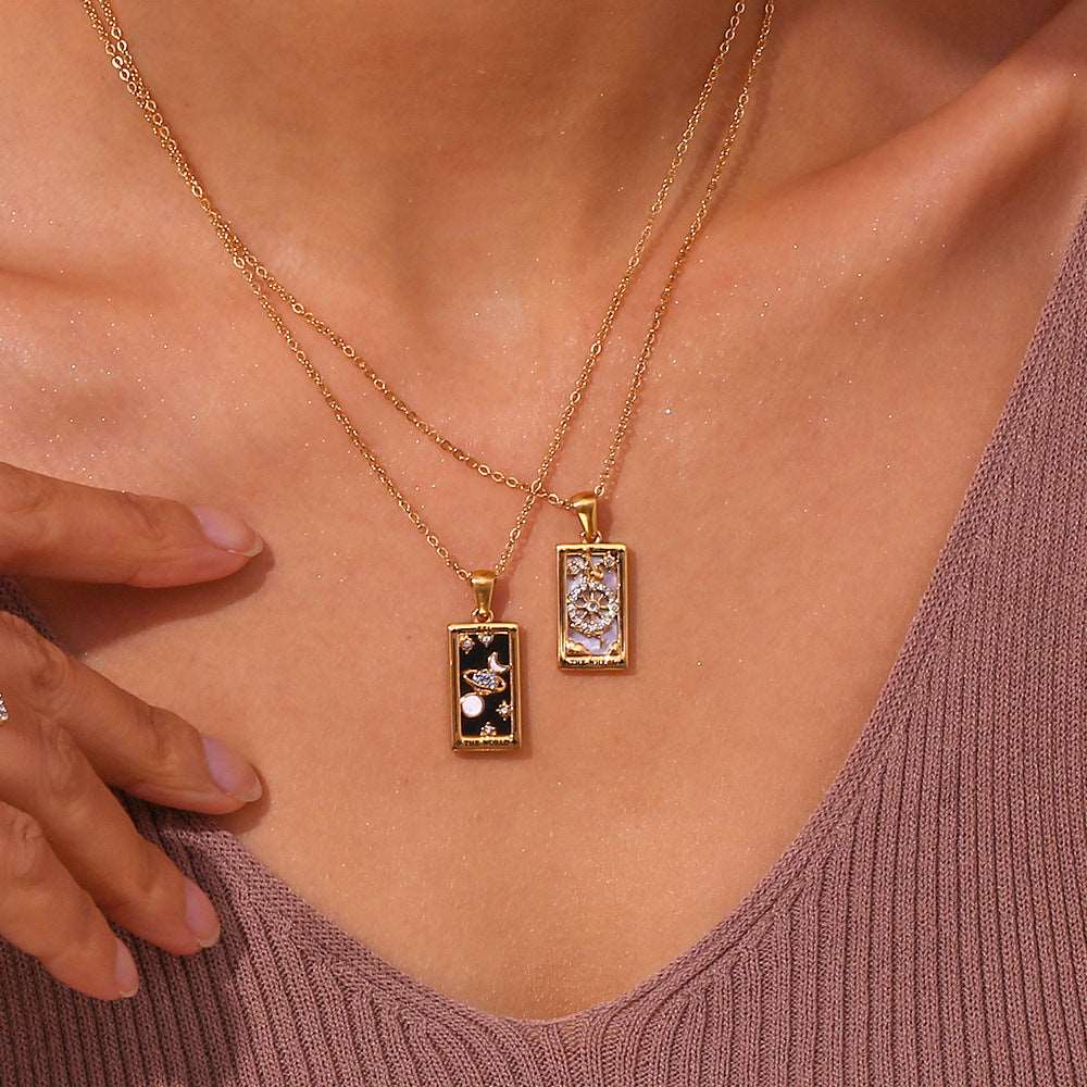 Fashion Tarot Necklace With Rhinestones Diamond Set Pendant Rectangular Drip Necklace Jewelry - - Necklaces - Carvan Mart