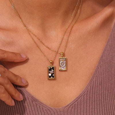 Fashion Tarot Necklace With Rhinestones Diamond Set Pendant Rectangular Drip Necklace Jewelry - Carvan Mart