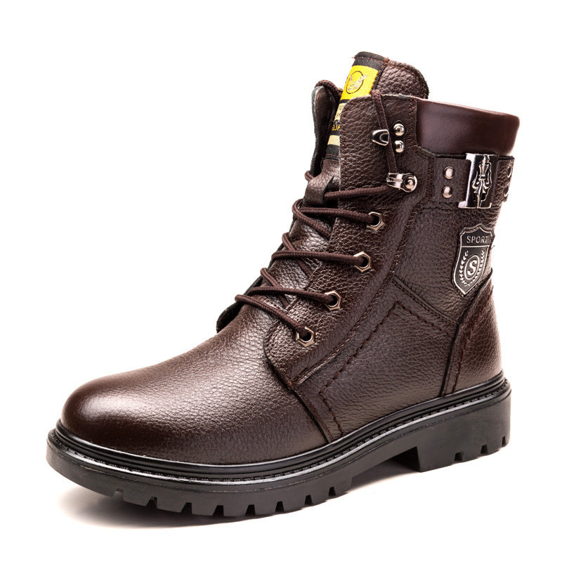 Plus Fleece Warm Cotton Boots High Top - Brown Without velvet - Men's Boots - Carvan Mart