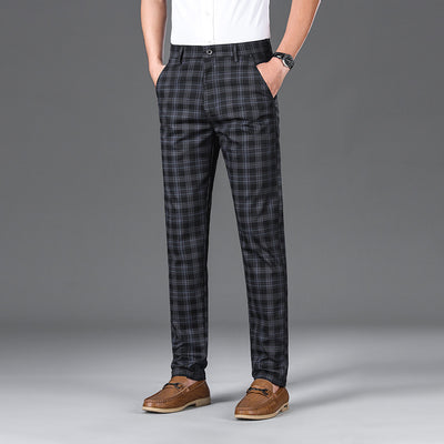 Trendy Plaid Straight Leg Elastic Casual Pants for Men and Women - Carvan Mart