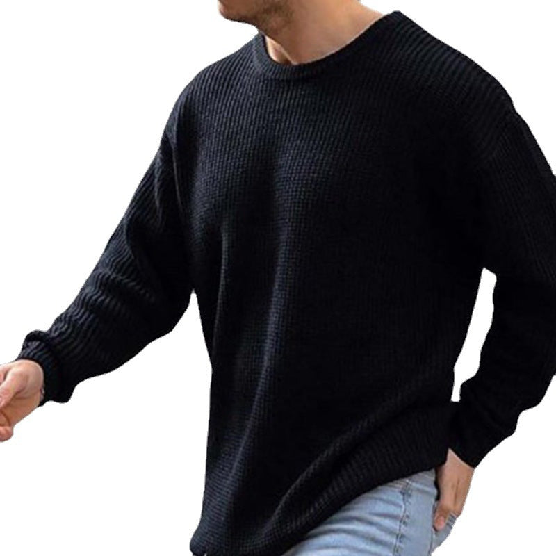 Fashion Sweater Men's Knit Top Solid Color Round Neck - Carvan Mart